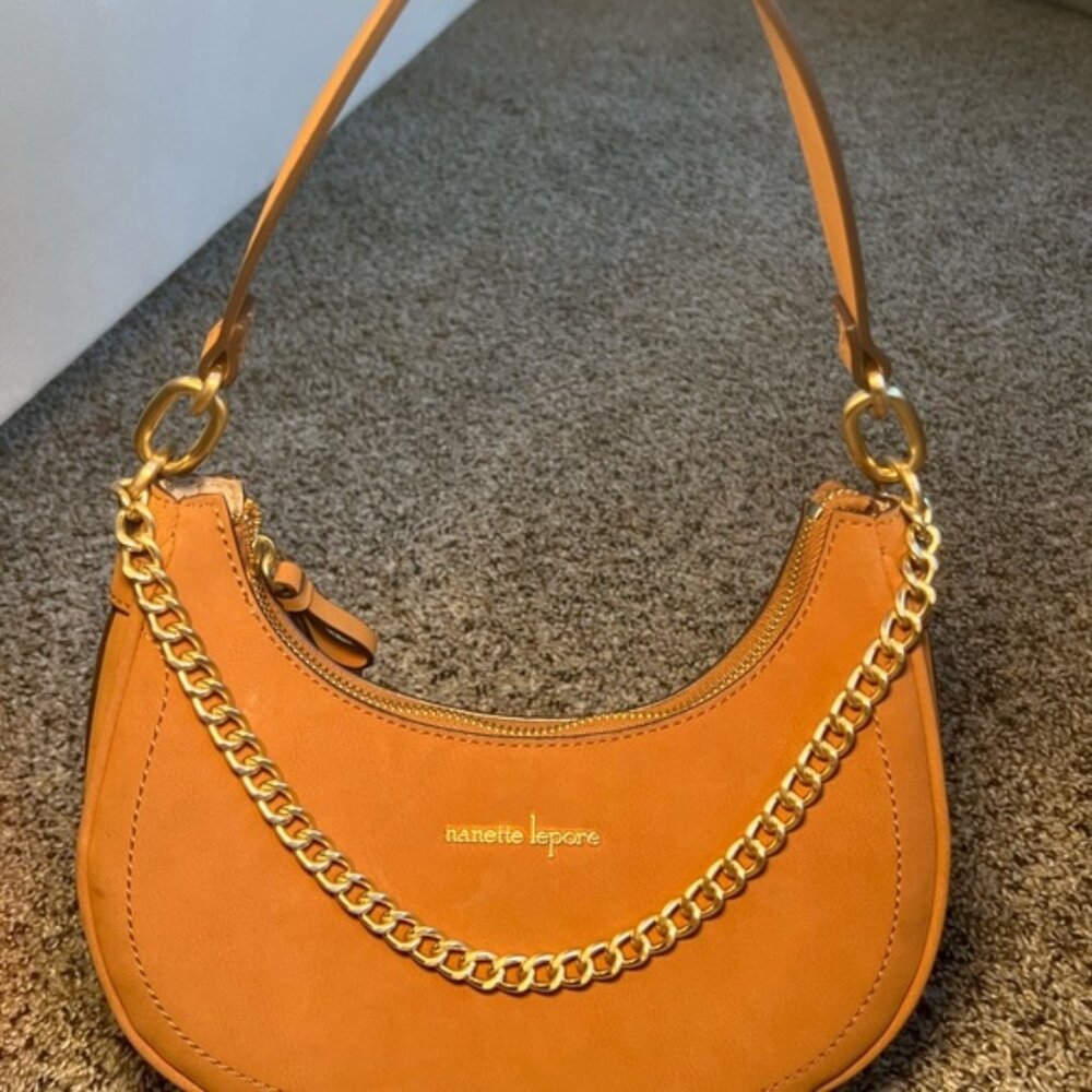 Nanette Lepore Florentina Crescent Caramel Shoulder Bag with Gold Chain